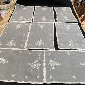 Vtg Madeira? 16 Set Placemats & Napkins Organdy Floral Embroidered Applique