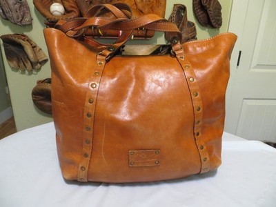 PATRICIA NASH Benvenuto Tote Shoulder Bag BROWN Smooth Leather 14''