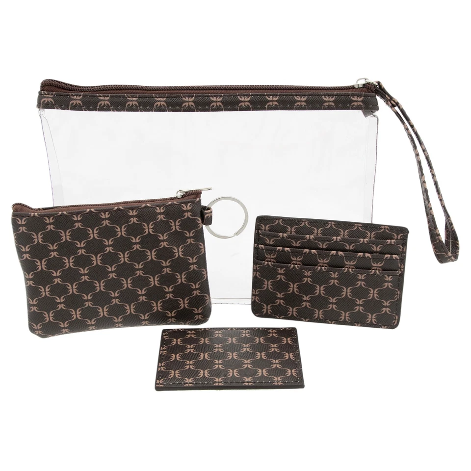 Mundi Clear Wristlet 4-Piece Set with Coin Purse, Cardholder and Mirror in Brown - Image 2 of 4
