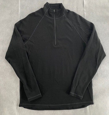 Ibex Sweater Adult Large Black Zque Merino Wool 1/4 Zip Mock Neck Pullover Mens
