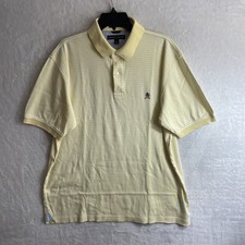Tommy Hilfiger Mens Polo Shirt Yellow Stripe Large Cotton Vintage Crest Collar