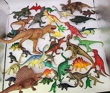 Lot of 40 Dinosaur T-Rex Stegosaurus VTG/Modern Action Figures Plastic Toys