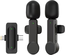 Wireless Lavalier Microphone for iPhone Android iPad - Noise Cancelling Black