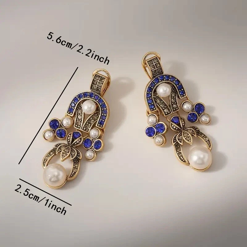 Museum Pearl Antique Earrings Geometric Court Palace Gold Art CZ VTG Medieval - Image 3 of 4