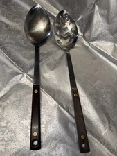 Vintage Stainless Steel Serving Spoon Utensil Wood Handle Taiwan Set
