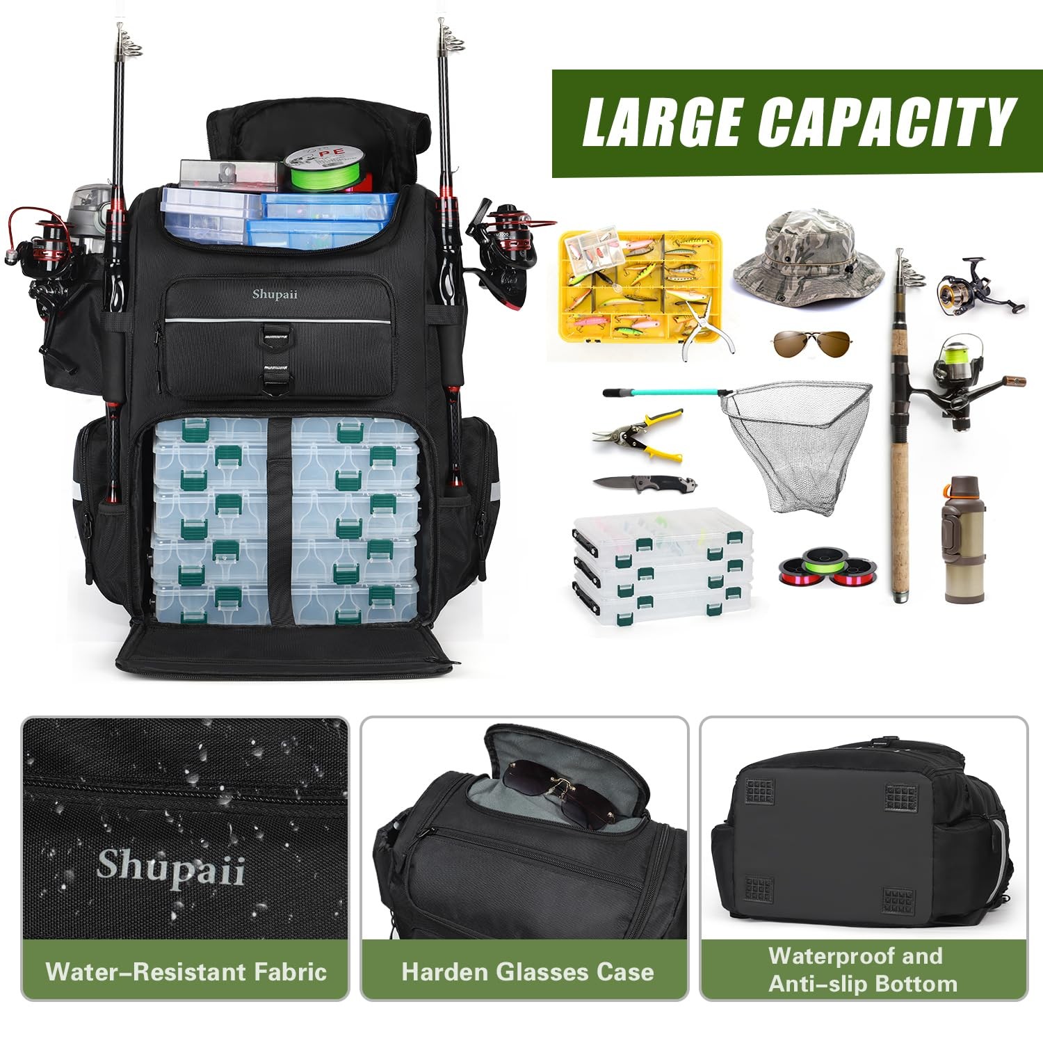 Fishing Backpack with Rod Holder, 45L Capacity Tackle Storage Bag | eBay