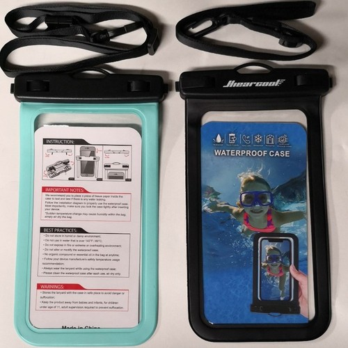Hiearcool 2 pack waterproof phone pouch. Black & Blue. IPX8 cert. Touch sensitiv