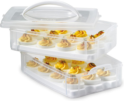 24-Egg Plastic Deviled Egg Carrier with Lid & Handle, Freezer & Dishwasher Safe