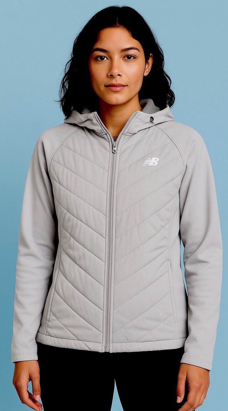 New Balance Women’s Light Gray Quilted Softshell Hooded Jacket – Size L, EUC!