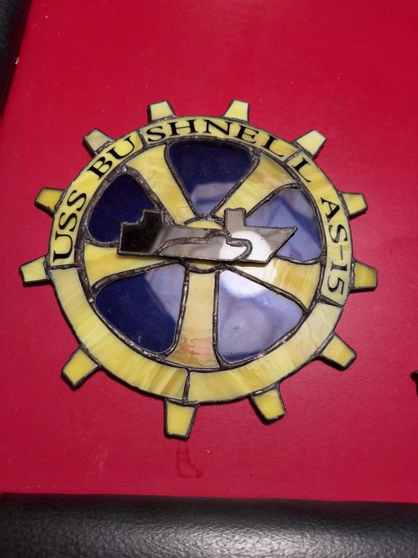 Vintage Handmade Stained Glass USS Bushnell AS-15 Ornament Wall Decor