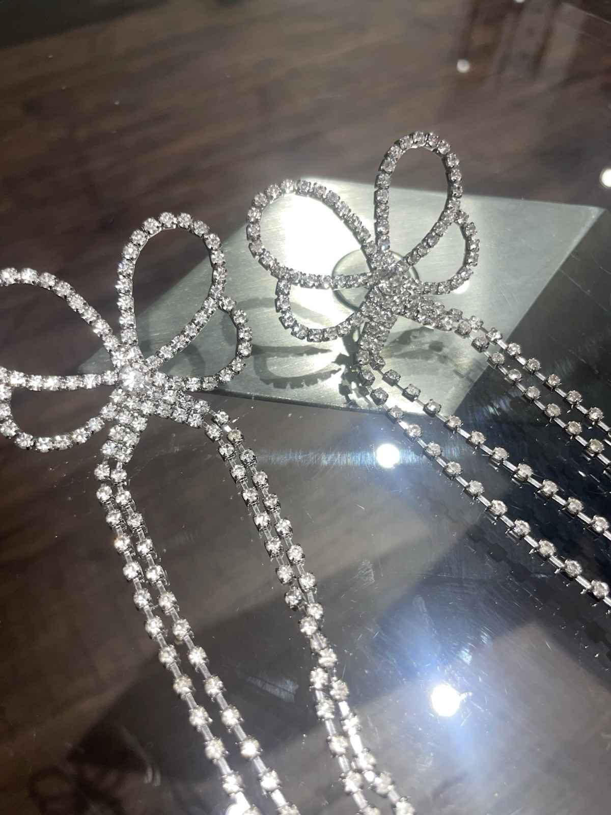 Statement Earrings Dangle Oversized Bow Chain Rhi… - image 6