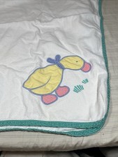 RARE Vintage Patchwork Duck Goose Baby Blanket Green Polka Dot Trim Cotton V1
