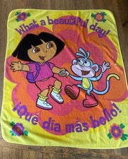 Vintage 2006 Dora The Explorer What A Beautiful Day Fleece Blanket 50x60 Nick Jr