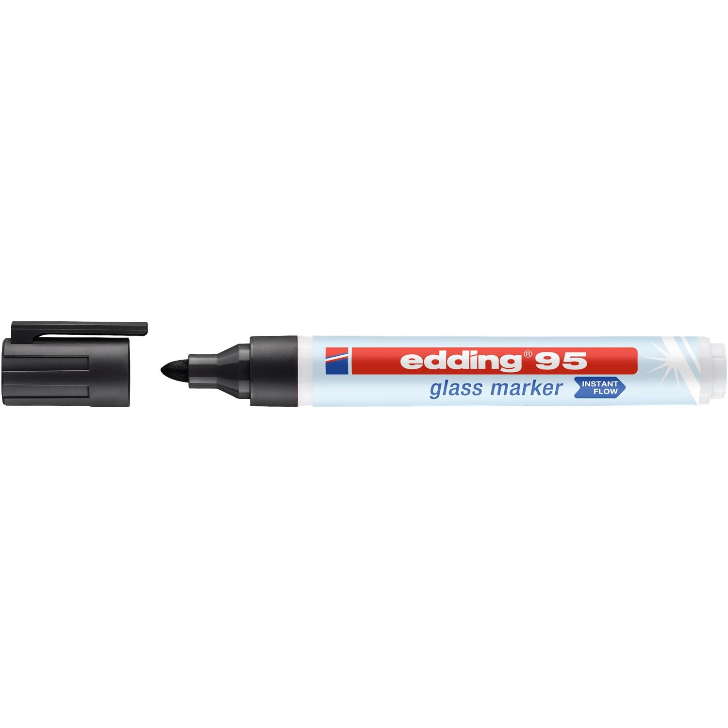 Marqueur verre edding 95 noir effaçable sans trace pour tableau