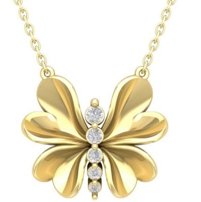 10K Yellow Gold Lab Grown Diamond Butterfly Pendant Silver Cable Chain 18''