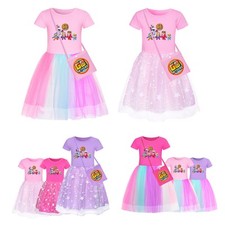 Girls Go Jetters Mesh Dress Kids Rainbow Star Princess Party Fancy Dress 2-9Y