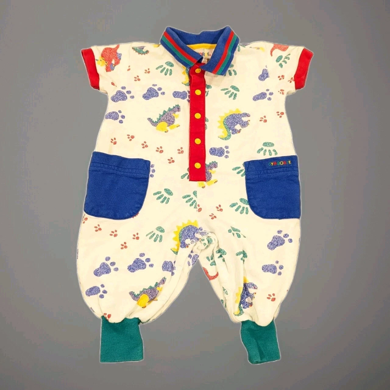 VTG Gymboree Rainbow Tag 90's Romper Outfit 1996 DINO RHINO Layette NEWBORN 3-6M
