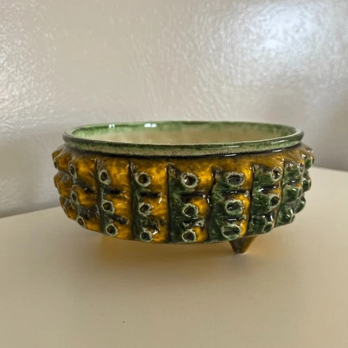 Royal Haeger MCM Succulent Pottery Planter Avocado Green & Gold #3004 w/Stickers