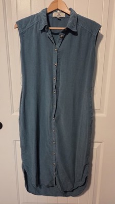 Thread & Supply Shirt Dress XSmall Teal Green Midi Button Front Casual