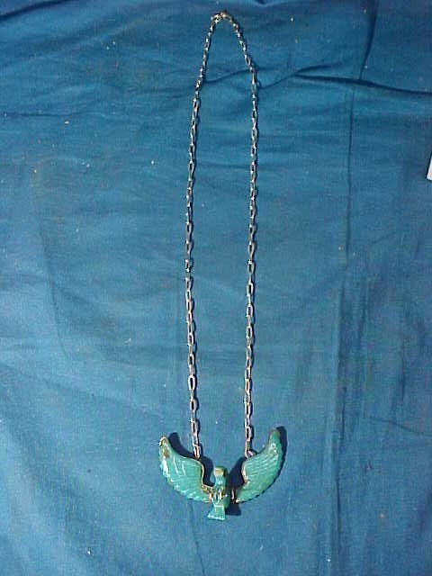 Vintage NAVAJO STERLING Silver NECKLACE w TURQUOISE FLYING EAGLE Pendant 13gm
