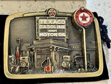 Vintage TEXACO GASOLINE & MOTOR OIL 3-D  Belt Buckle - In Original Bag Unused