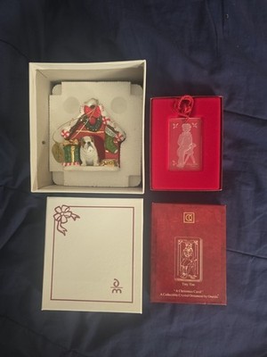 VTG Ornament Lot Of 2:  1991 Oneida Crystal Tiny Tim & 2009 Danbury Mint Bulldog