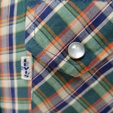 Vtg LEVI'S Plaid Shirt Western Pearl Snap Sawtooth Green Blue BIG E Men's M 