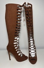 Botas de gladiador de aguja hasta la rodilla con cordones punta abierta