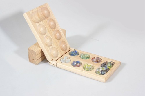 WYZworks Mancala Board Game Wood 48 Glass Stones Family Fun Game Travel Size - Picture 10 of 16