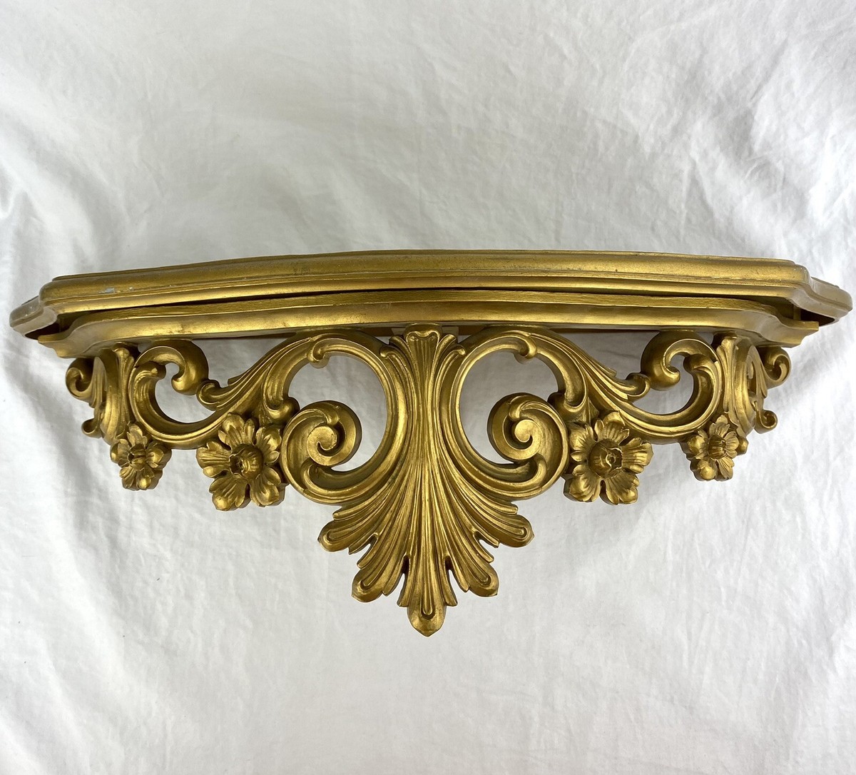 ビンテージ 30s ハーレクイン　ジェスチャー　アールデコ　アンティーク　レトロ Vintage Syroco 1965 Bed Crown Wall Shelf Gold Ornate Hollywood