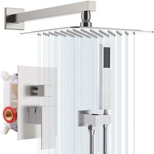 Shower Faucet System Set Brushed Nickel 8 inch Rainfall Shower Head Mixer Valve