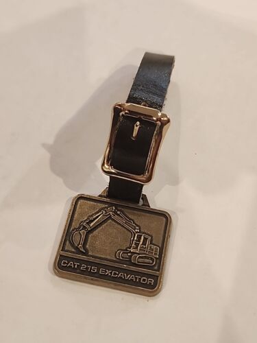 VINTAGE 1980's "CAT 215 EXCAVATOR" SOLID BRASS ADVERTISING WATCH FOB - Picture 1 of 6