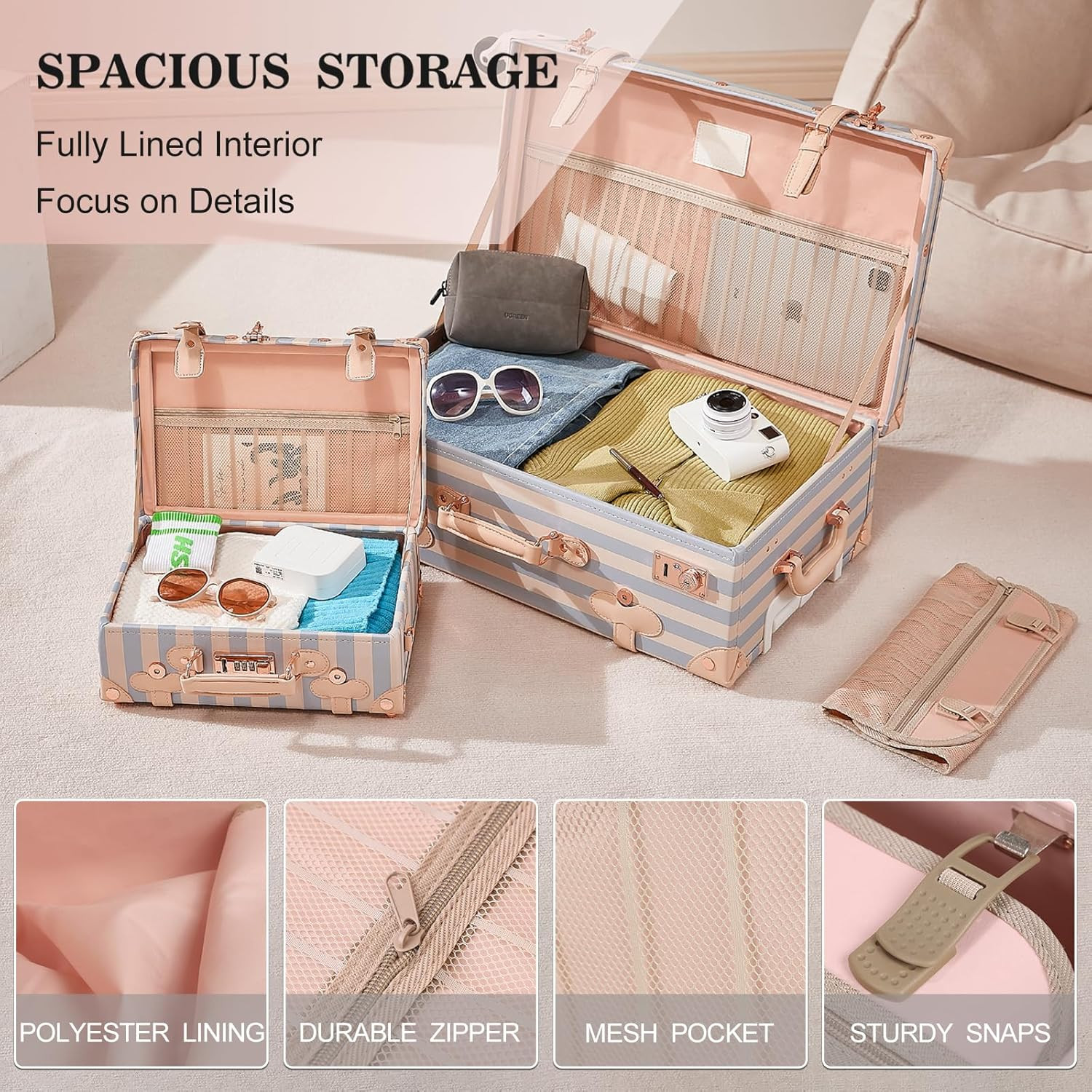 Spinner Wheels Vintage Luggage Set Handcraft Leather Suitcase TSA Lock for Women