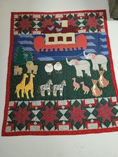 Noah  s Ark Animals Appliqued Quilt Throw Blanket 48" x 58" Elephants Lions Sheep