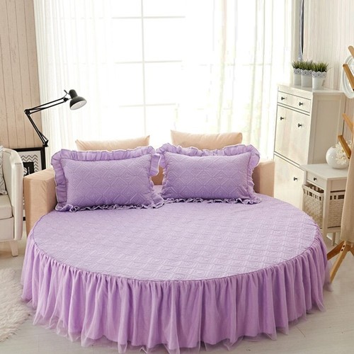 Round Fitted Sheet Cotton Quilted Bedspread Non-slip Mattress Cover Bed Skirts - Picture 28 of 37
