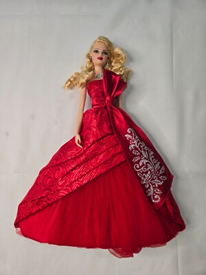 2012 Holiday Barbie Doll Blonde Hair Blue Eyes Red Dress - NWOB OOAK