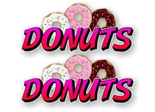 2 DONUTS Wording with 3 ICED Donuts 9" Vinyl Decals Donut Coffee Shop Stickers