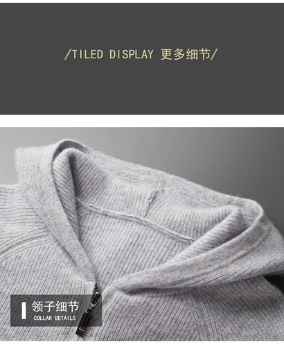 Cardigan uomo puro cashmere con cappuccio autunno maglia giacca maglione spesso tempo libero - Foto 14 di 27