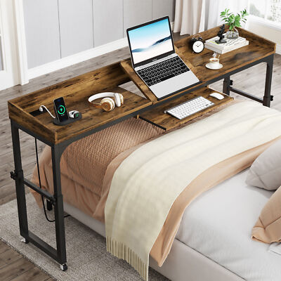 Tribesigns Height Adjustable Overbed Table with Outlets & Adjustable Tilt Stand