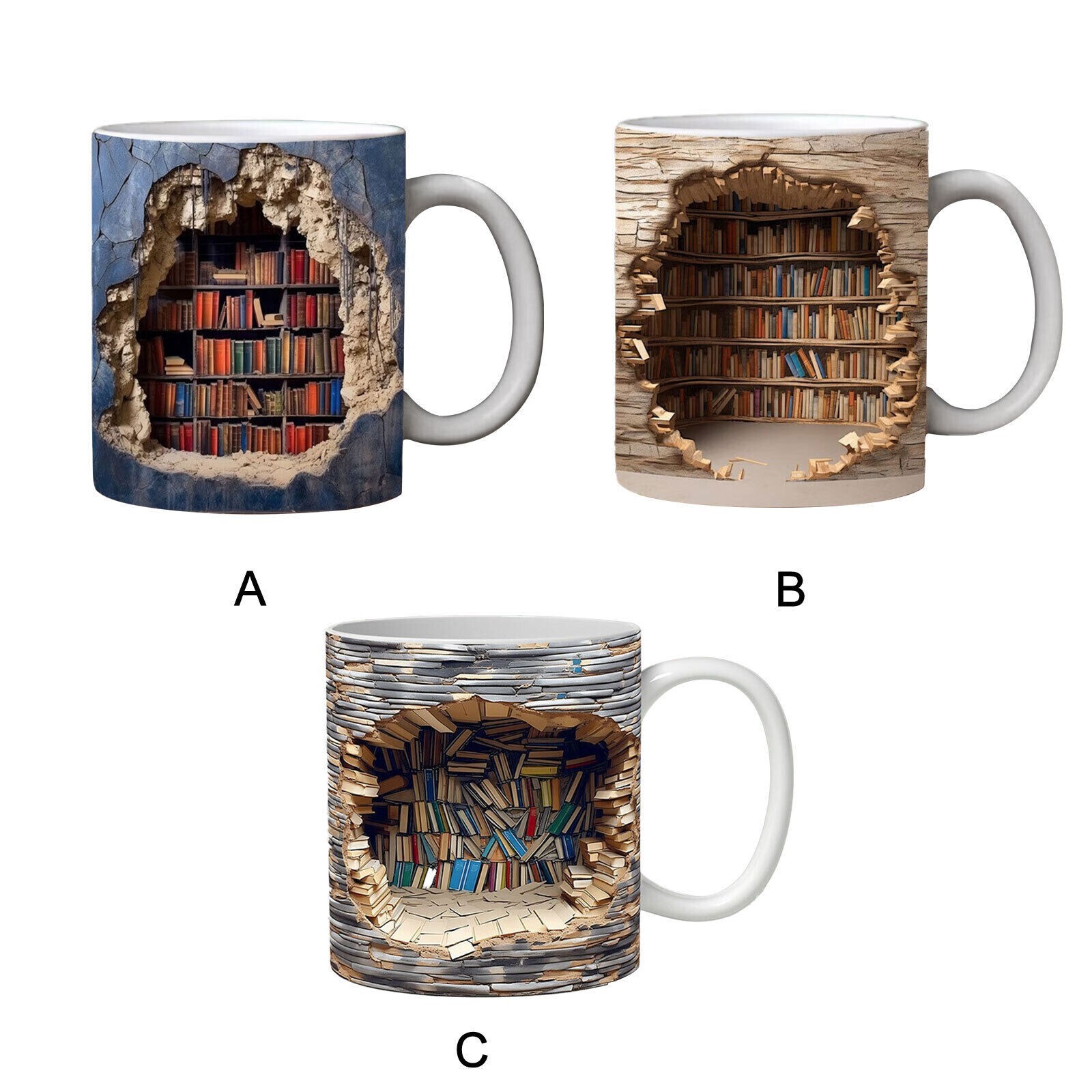 3D Bookshelf Mug Creative Effect Coffee Mug Gifts for Book Lovers