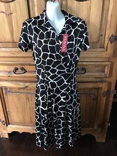 Merona Black Cream Wrap Front Animal Print Dress Career XS Stretch Knit New
