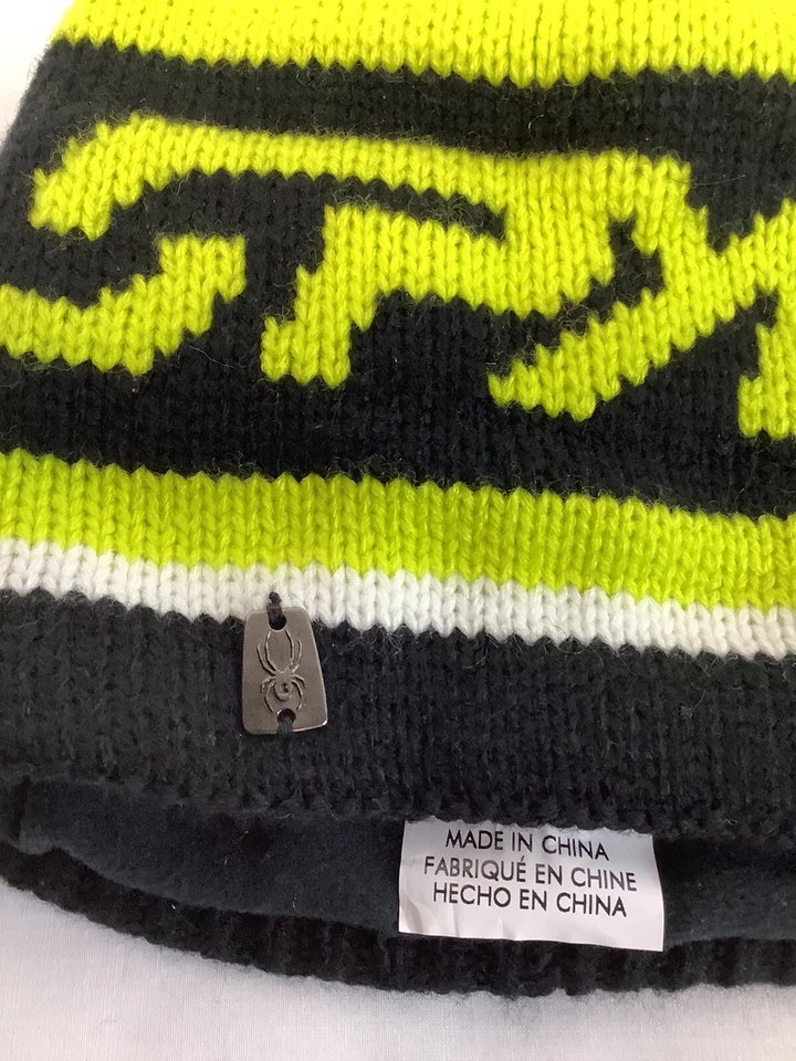 Boné Spyder Ski Beanie - Preto, branco e amarelo equipamento esportivo de inverno - Imagem 2 de 4