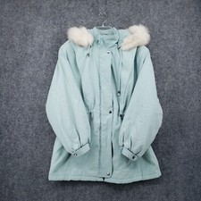 Regency Jacket Women M Medium Green Parka Fur Waist Tie Full Zip Thermalite Plus