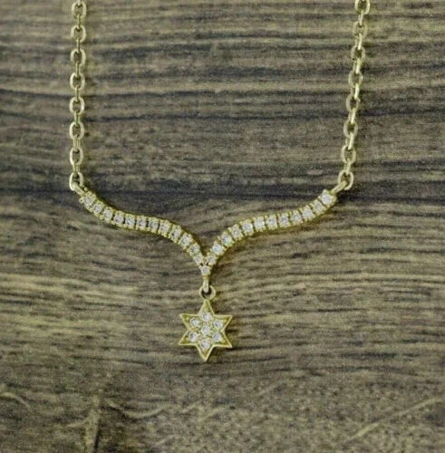 Collar estrella de diamantes simulados redondos de 3,10 quilates para mujer enchapado en oro amarillo de 16"" 14 k Foto 4 de 4