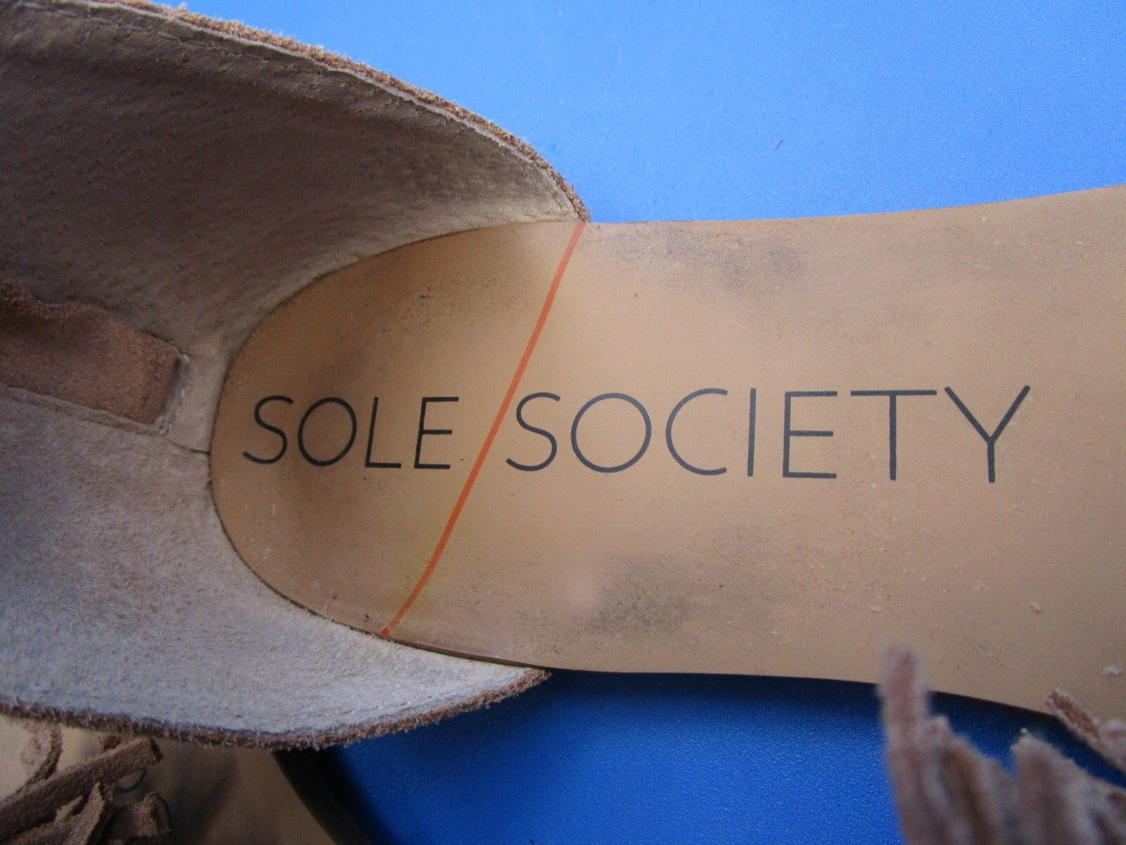 SAOLA SANDALI SOLE SOCIETY marroni scamosciati frange gladiatore cerniera posteriore taglia US 9 EU 39