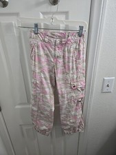 Gap Girls Cargo Camo Pants Multicolor Embroidered Snaps 6 Pockets Sz 7 Cotton
