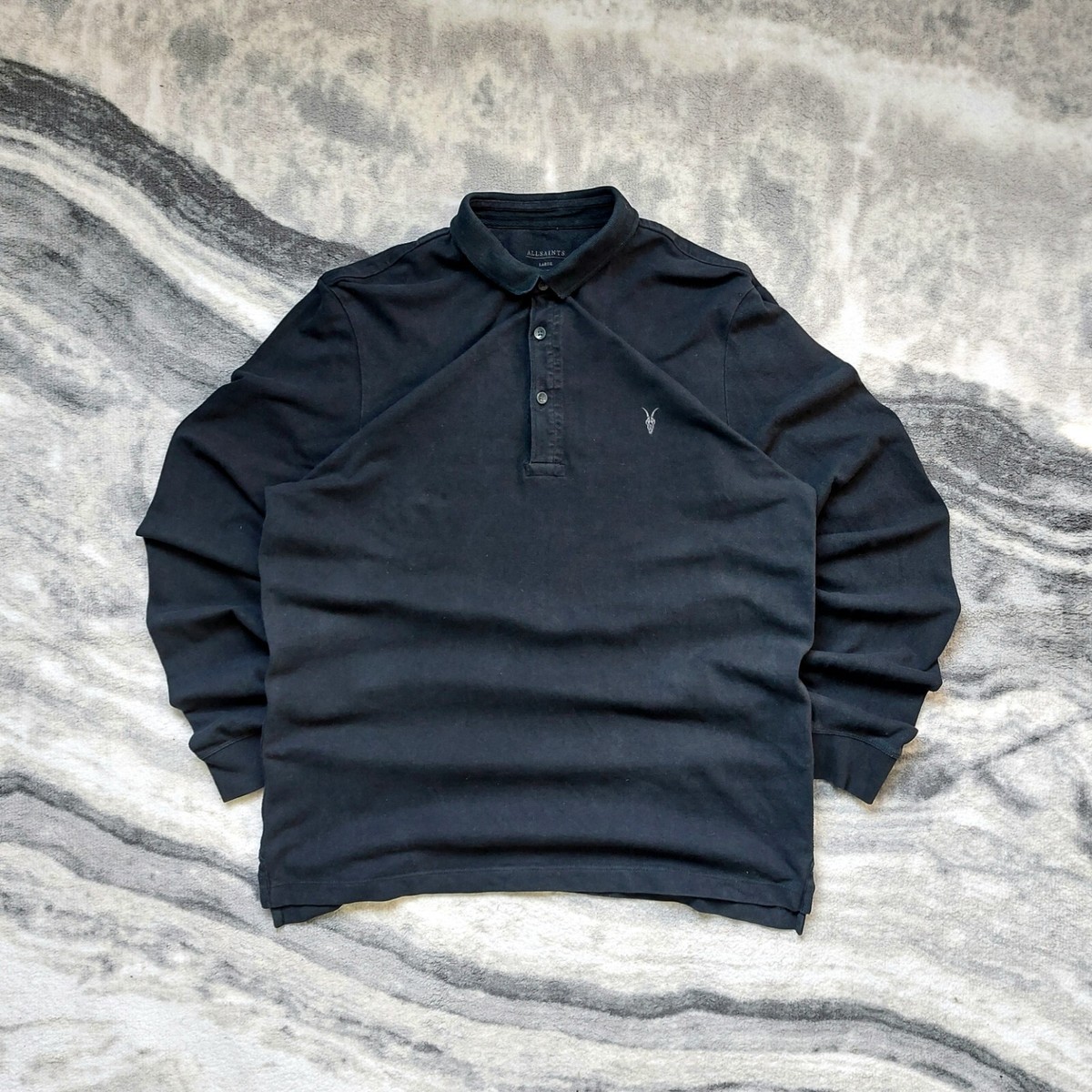 Allsaints “reform” Long Sleeve Polo Shirt Black Mens Large UK