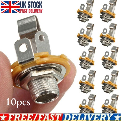 10pcs 1/4" 6.35mm Silver Mono Input Jack Socket Electric Guitar Bass Audio U K