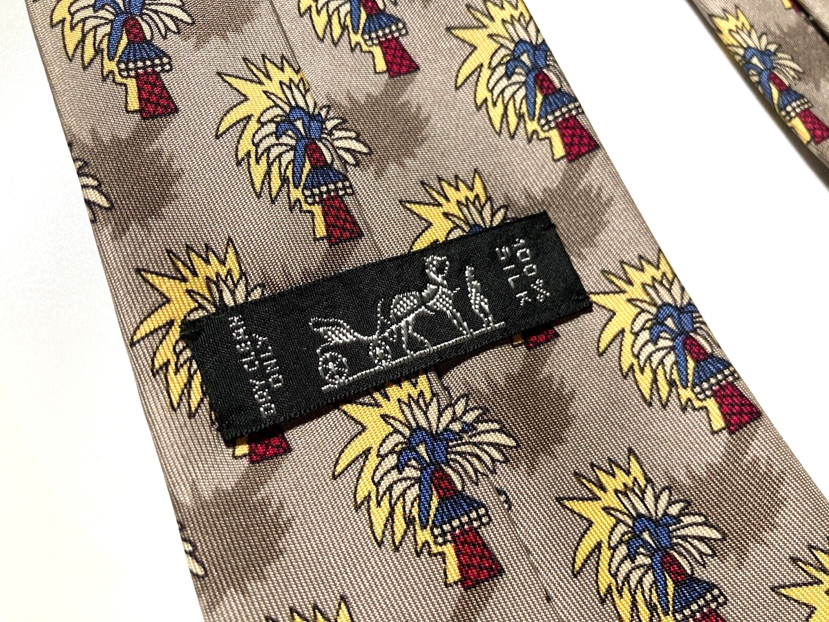 リリー HERMES VINTAGE EXOTIC WILD PALM TREE TIE LEAF PLANT FOREST HIGH