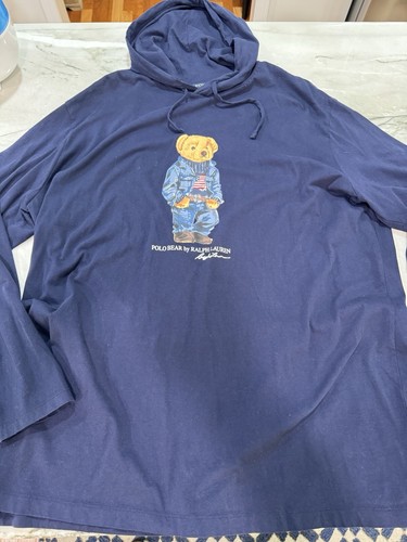Polo Ralph Lauren Long Sleeve Hooded Hoodie Polo Bear T-Shirt NAVY SIZE 2XB - Picture 1 of 3